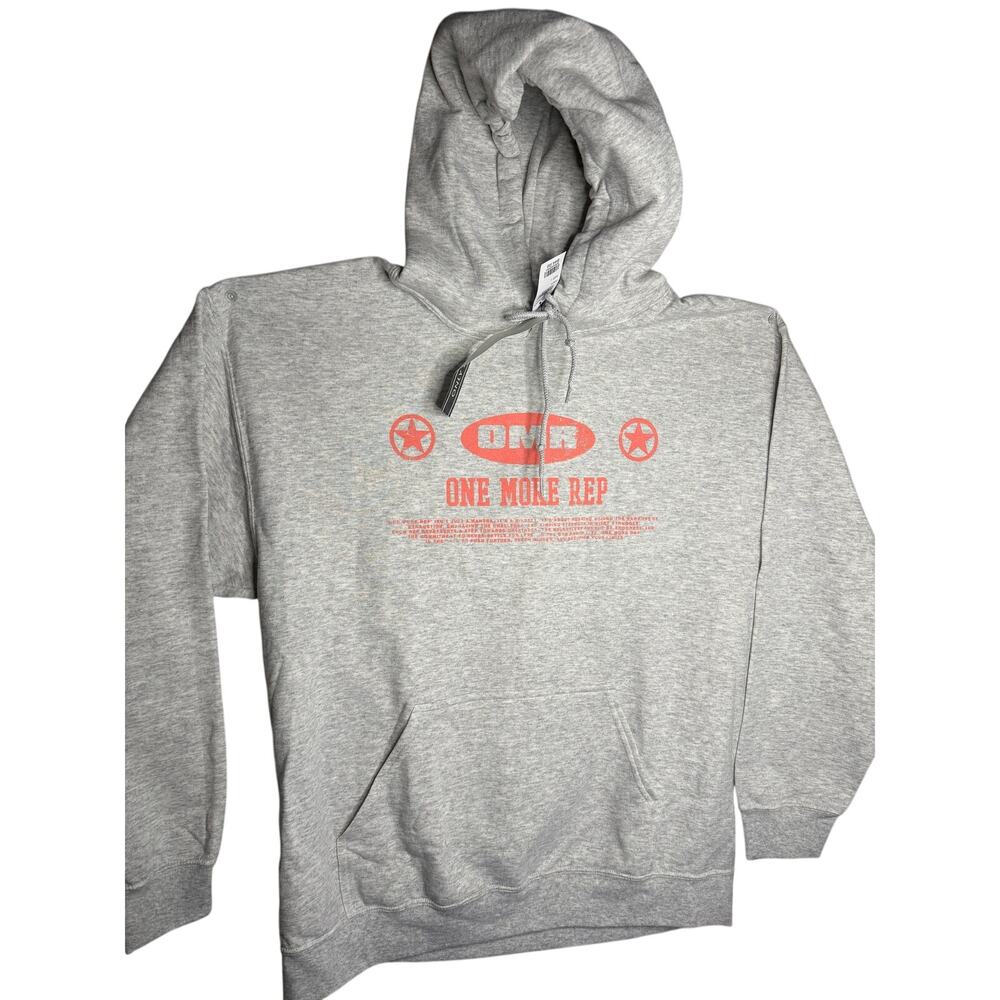 Tilly's One More Rep Men's Fleece Hoodie Heather Gray Red Graphic Size L EUC